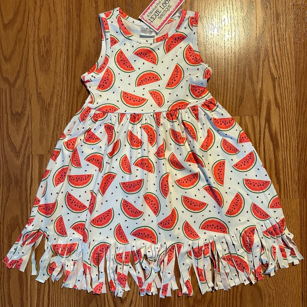 Sleeveless Watermelon Print Play Dress with fringe